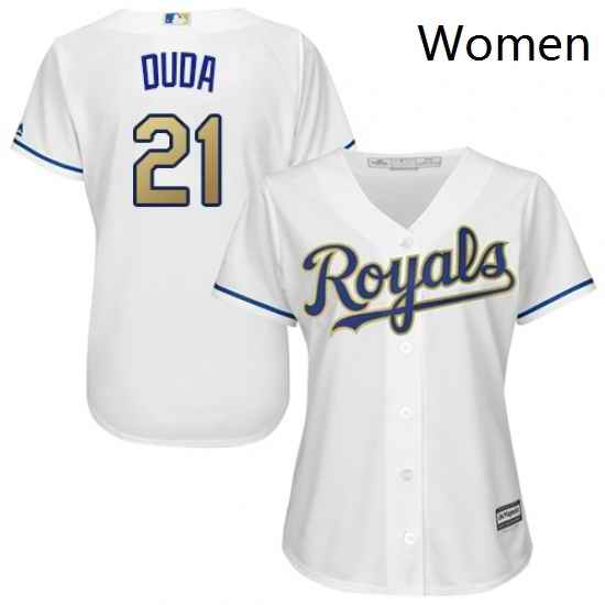 Womens Majestic Kansas City Royals 21 Lucas Duda Replica White Home Cool Base MLB Jersey